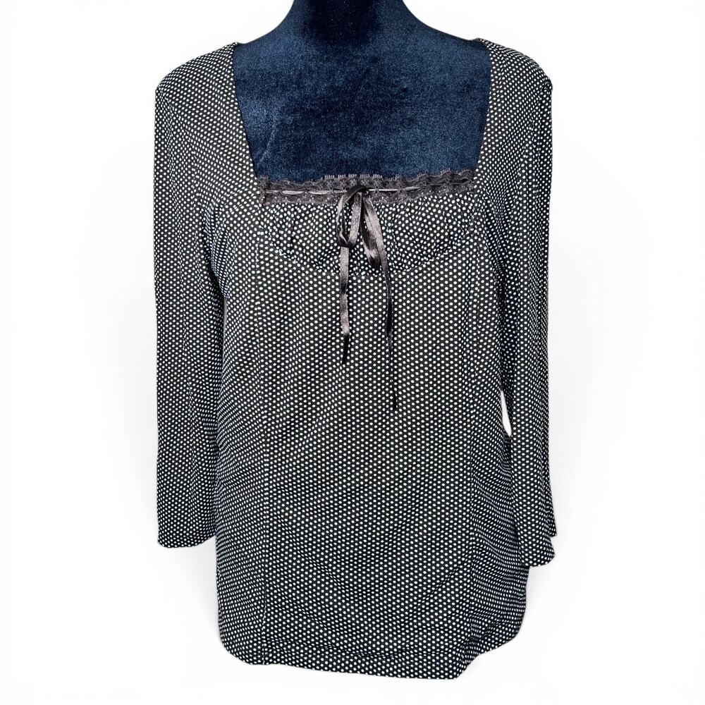 Vintage Milkmaid Lace Trim Brown Polka Dot Brown Coquette Cottagecore Blouse XL